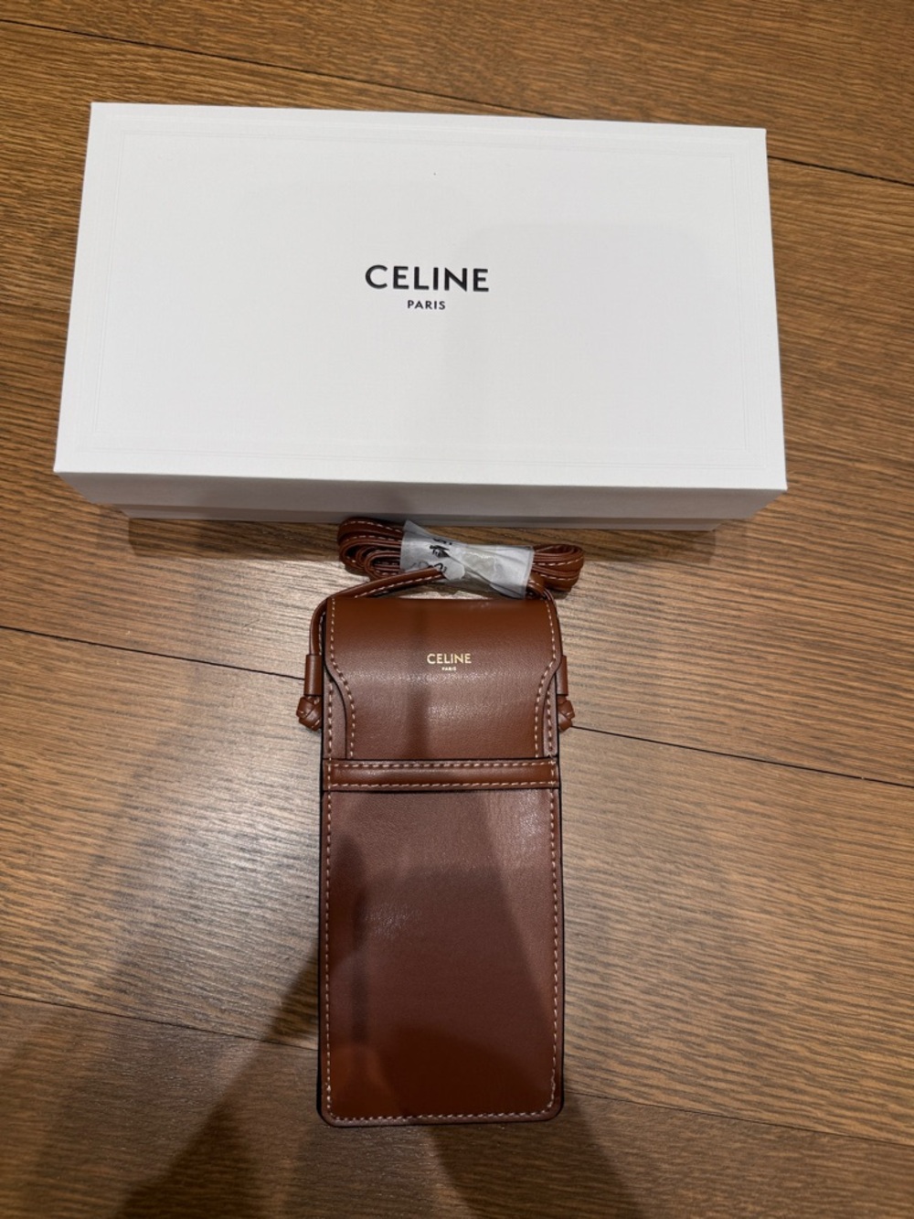Celine Brown Leather sunglasses Pouch with strap